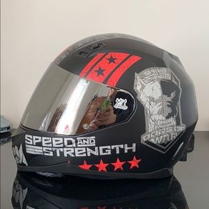 DOT certified helmet. Style is Dog of War.